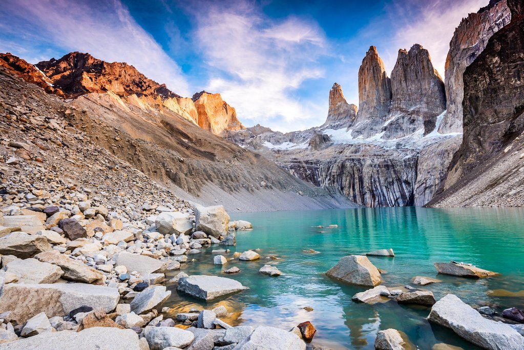 Rugged landscape and ice fields in Patagonia, South America